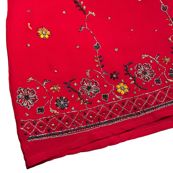 Embellished Red Indian Skirt and Top Sari Set Traditional Wedding Womens Size 30 - Picture 9 of 14